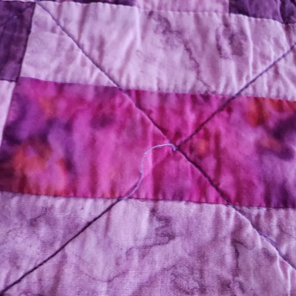 Handmade Batik Lap Throw Quilt Purple Pink Reversible Modern Patchwork 46
